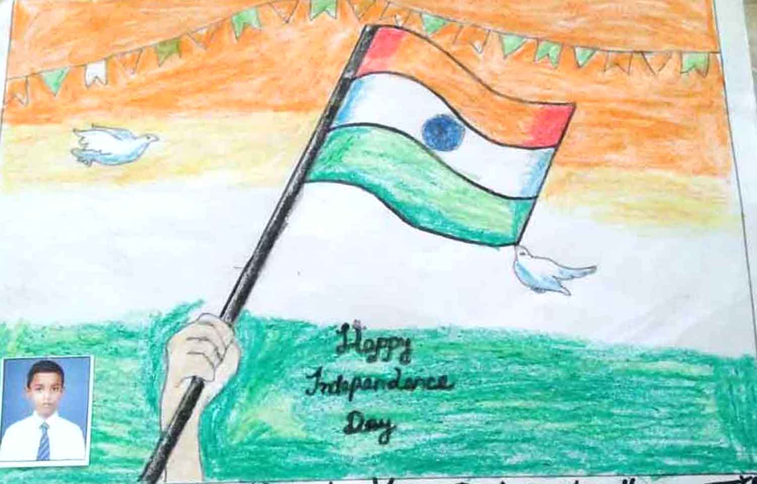 जौनपुर। स्वतंत्रता दिवस के अवसर पर सेंट जॉन्स स्कूल सिद्दीकपुर के कक्षा पांच के छात्र शौर्य प्रताप चौधरी एवं वीर प्रताप चौधरी ने चित्रकारी के माध्यम से देशभक्ति दिखायी। बच्चे ने इस ड्राइंग में राष्ट्रीय ध्वज व देश के महापुरूषों की तस्वीर बनायी है।